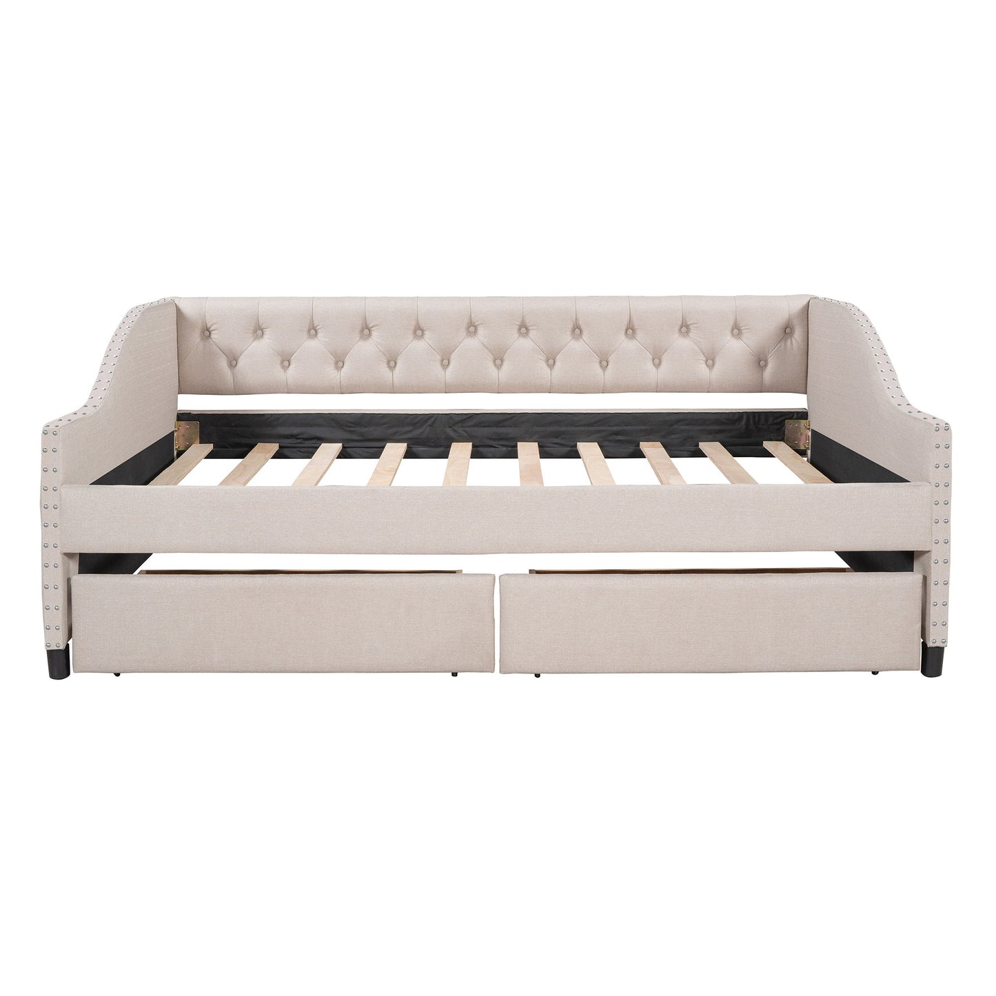 Upholstered Daybed With Two Drawers, Wood Slat Support - The Sleep Loft - Online Mattress Showroom NYC