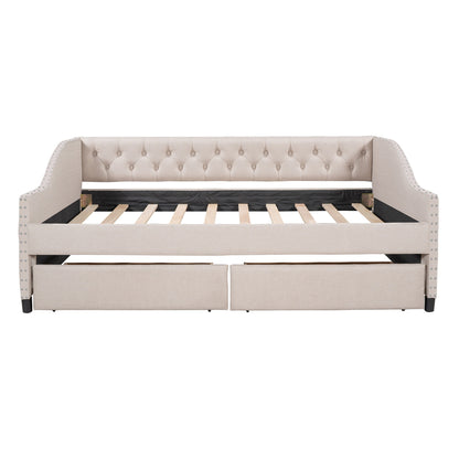 Upholstered Daybed With Two Drawers, Wood Slat Support - The Sleep Loft - Online Mattress Showroom NYC