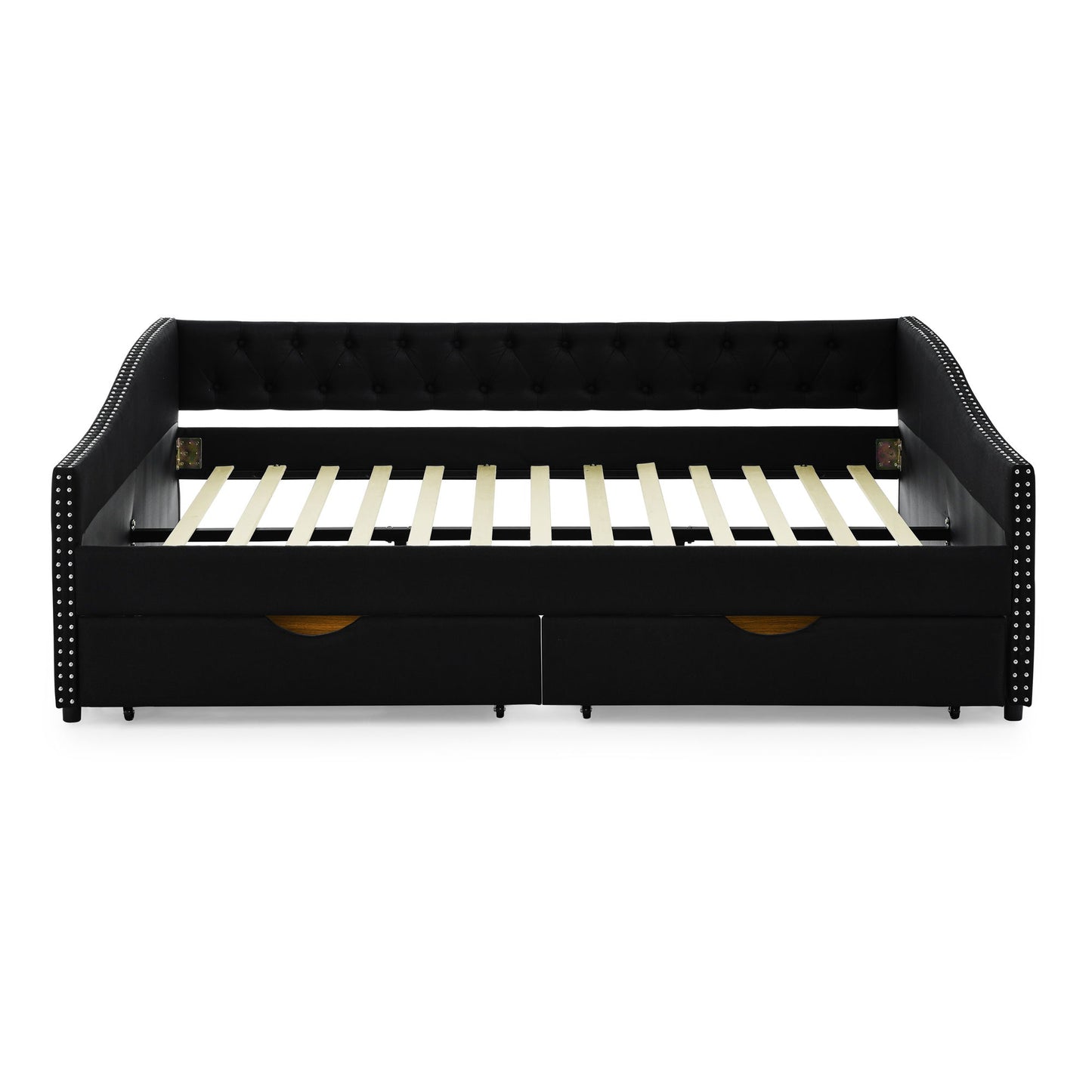 Upholstered Tufted Daybed With 2 Drawers, Waved Arms - The Sleep Loft - Online Mattress Showroom NYC