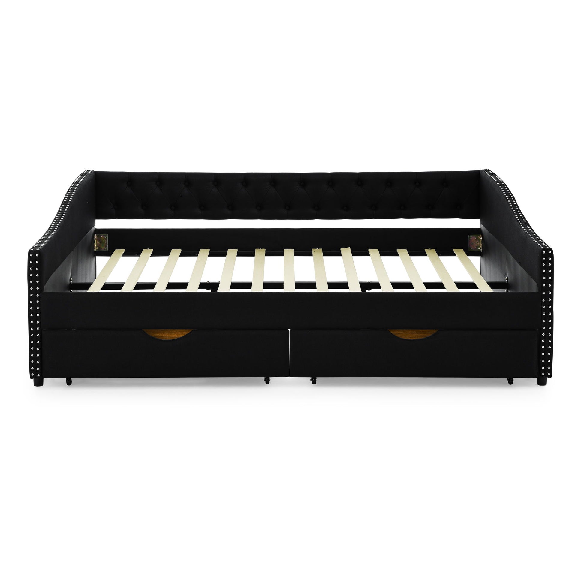 Upholstered Tufted Daybed With 2 Drawers, Waved Arms - The Sleep Loft - Online Mattress Showroom NYC