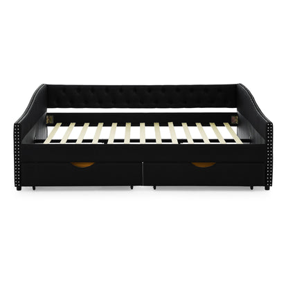 Upholstered Tufted Daybed With 2 Drawers, Waved Arms - The Sleep Loft - Online Mattress Showroom NYC