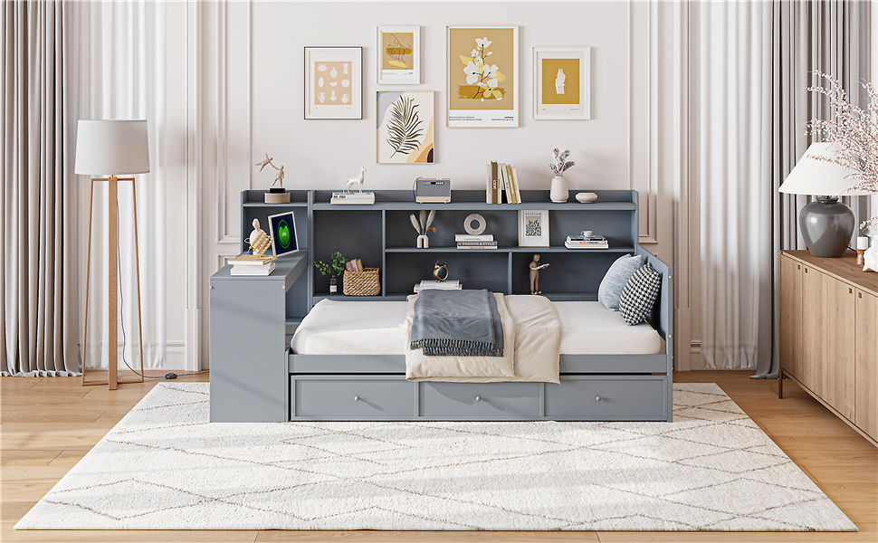 Daybed With 3 Drawers USB Ports And Desk - The Sleep Loft - Online Mattress Showroom NYC