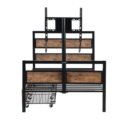Twin Size Platform Bed With Headboard And Footboard, 2 Storage Drawers And Rotatable TV Stand - Black - The Sleep Loft - Online Mattress Showroom NYC