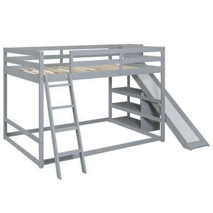 Bunk Bed With Ladder, Slide, And Shelves Pine Wood - The Sleep Loft - Online Mattress Showroom NYC
