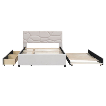 Upholstered Platform Bed With Brick Pattern Headboard And Twin Long Size Trundle - The Sleep Loft - Online Mattress Showroom NYC
