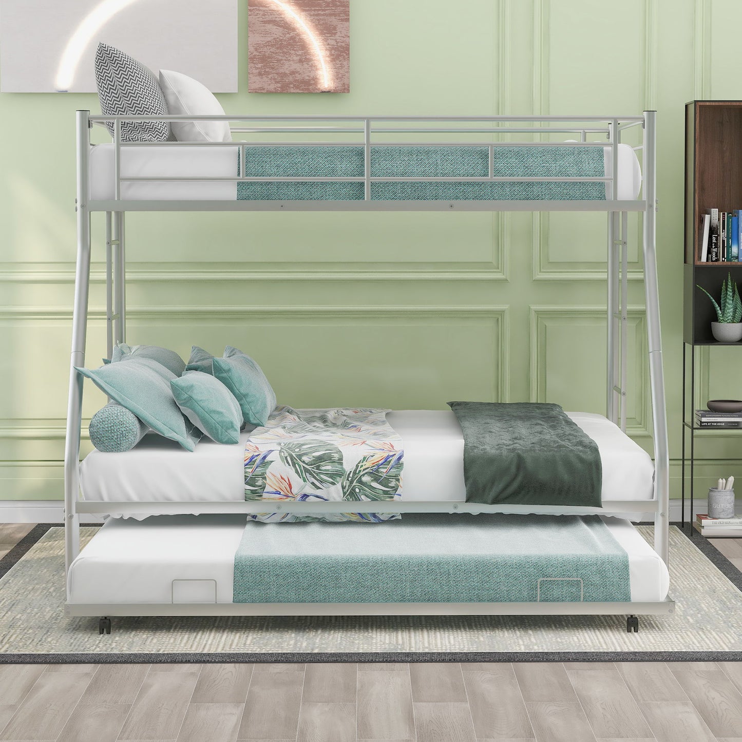 Bunk Bed With Steel Frame And Trundle, 2 Side Ladders - The Sleep Loft - Online Mattress Showroom NYC