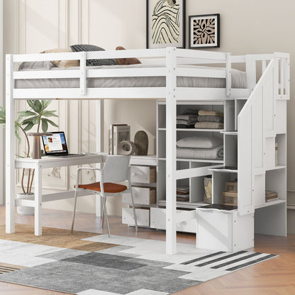 Loft Bed & L Shaped Desk, Drawers, Cabinet, And Storage Staircase - The Sleep Loft - Online Mattress Showroom NYC