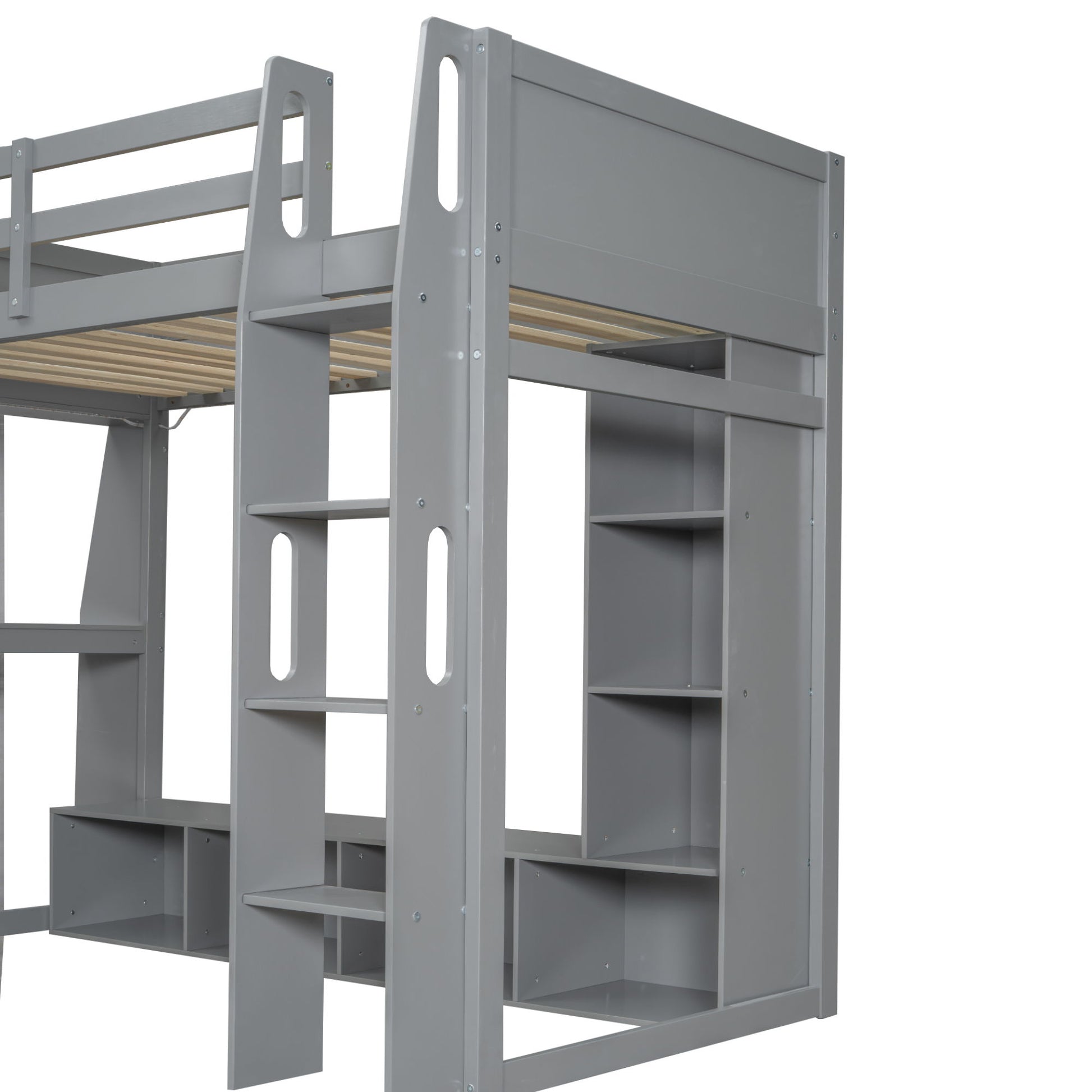 Gaming Loft Bed With Desk, Multi Storage Shelves, LED Lighting, And Hanging Clothes Rack - The Sleep Loft - Online Mattress Showroom NYC