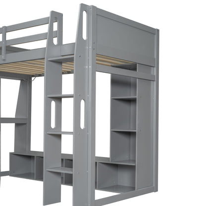 Gaming Loft Bed With Desk, Multi Storage Shelves, LED Lighting, And Hanging Clothes Rack - The Sleep Loft - Online Mattress Showroom NYC