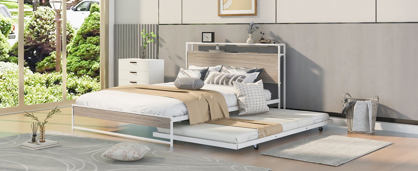 Platform Bed Frame With Trundle, USB Ports And Slat Support, No Box Spring Needed - The Sleep Loft - Online Mattress Showroom NYC
