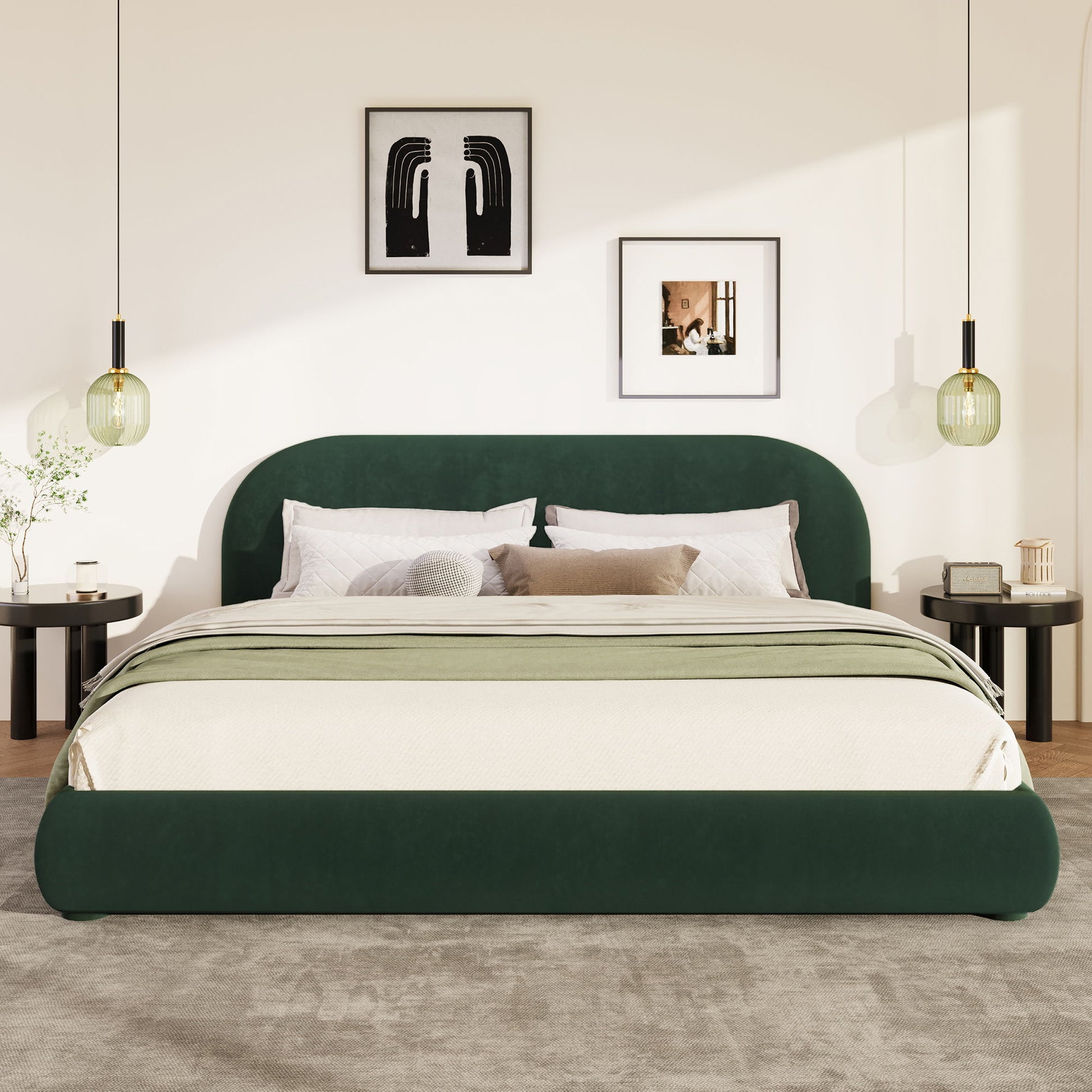 Upholstered Simple Modern Bedroom Bed With Curved Headboard - The Sleep Loft - Online Mattress Showroom NYC
