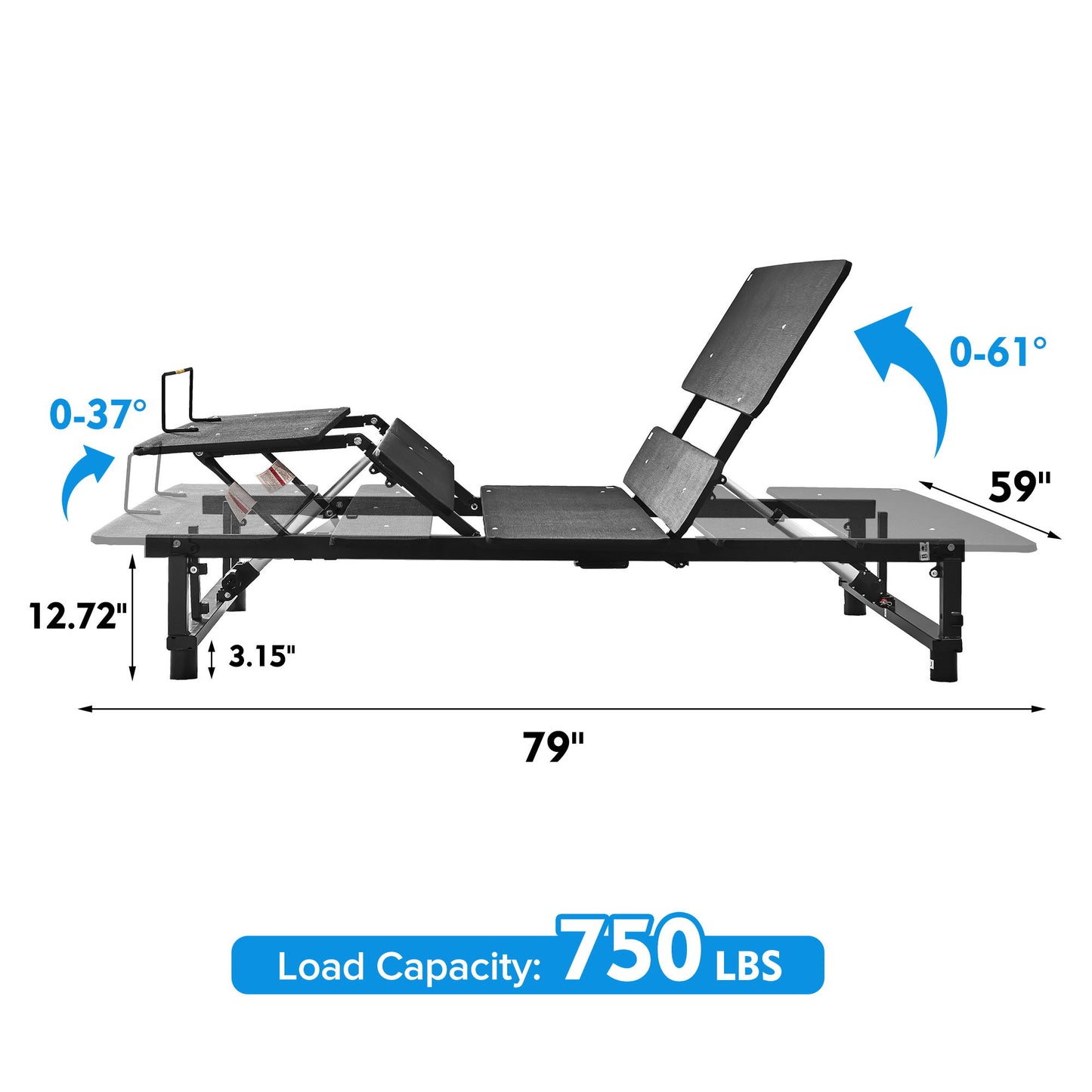 Adjustable Bed Base Frame With Head And Foot Incline And Wireless Remote