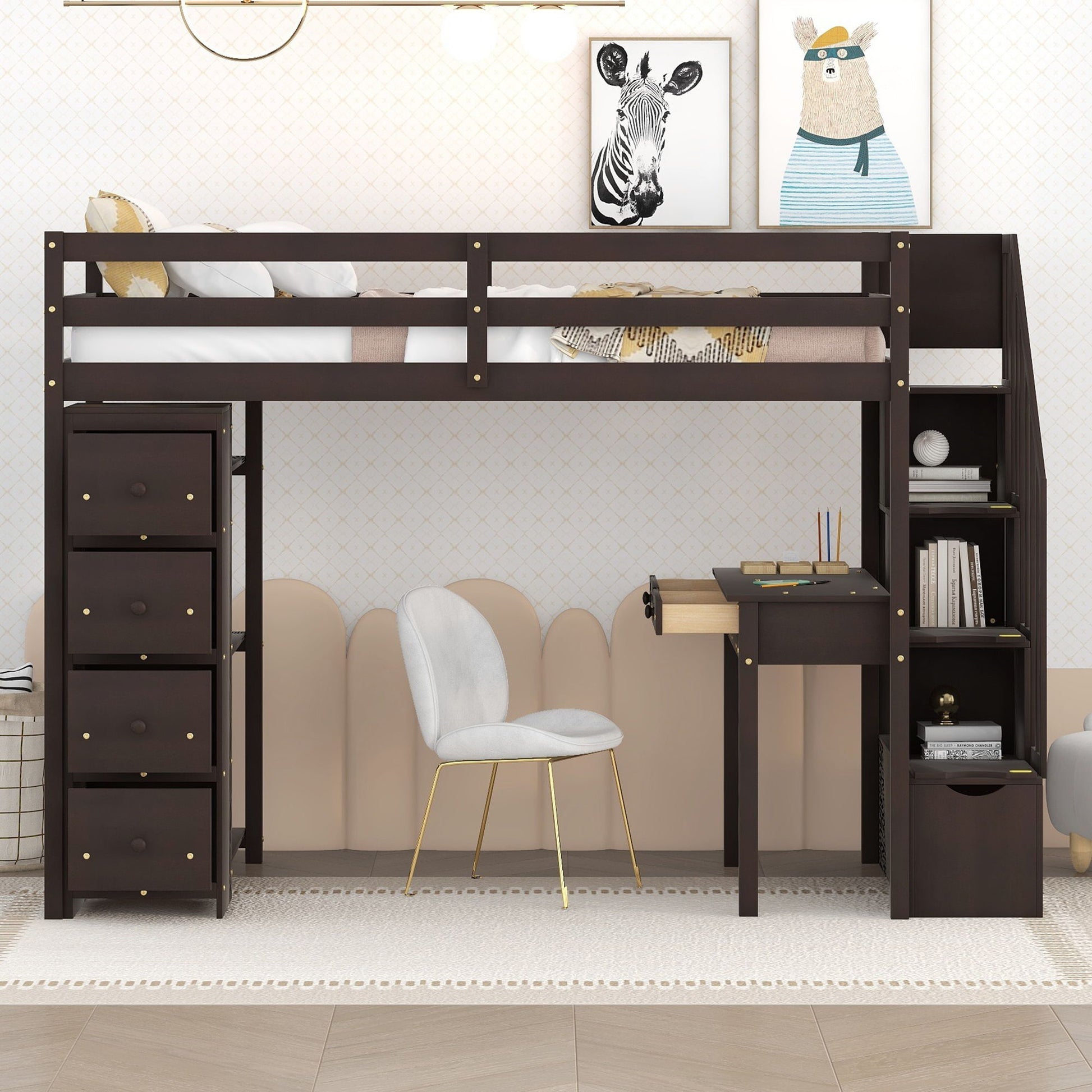 Loft Bed With Storage Drawers, Desk And Stairs With Shelves - The Sleep Loft - Online Mattress Showroom NYC