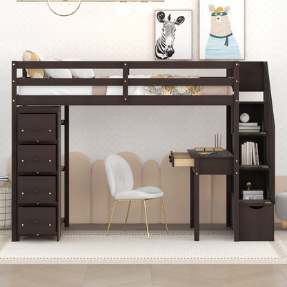 Loft Bed With Storage Drawers, Desk And Stairs With Shelves - The Sleep Loft - Online Mattress Showroom NYC