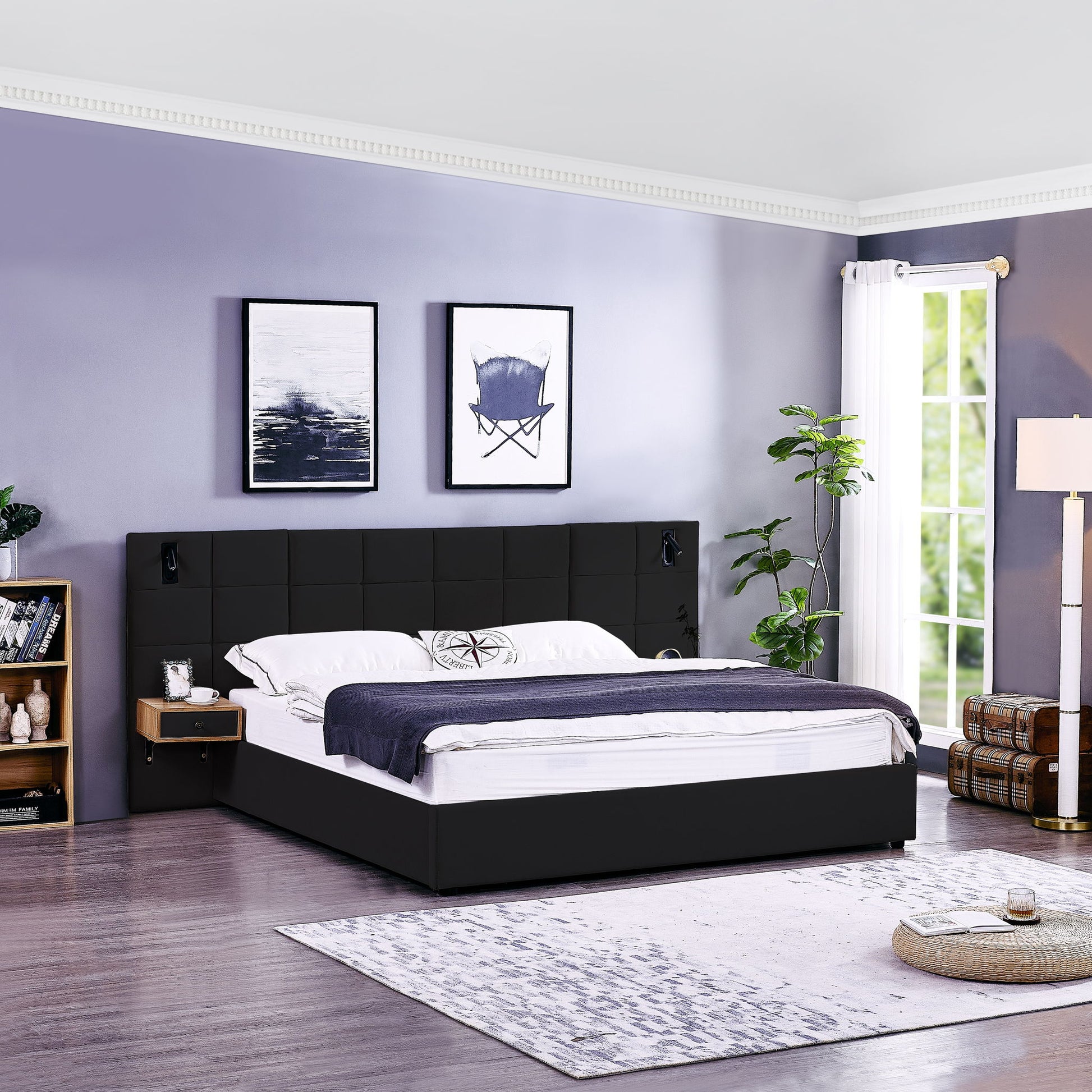 Upholstered Hydraulic Platform Bed With Storage Shelves, Reading Lamps, USB Port - The Sleep Loft - Online Mattress Showroom NYC