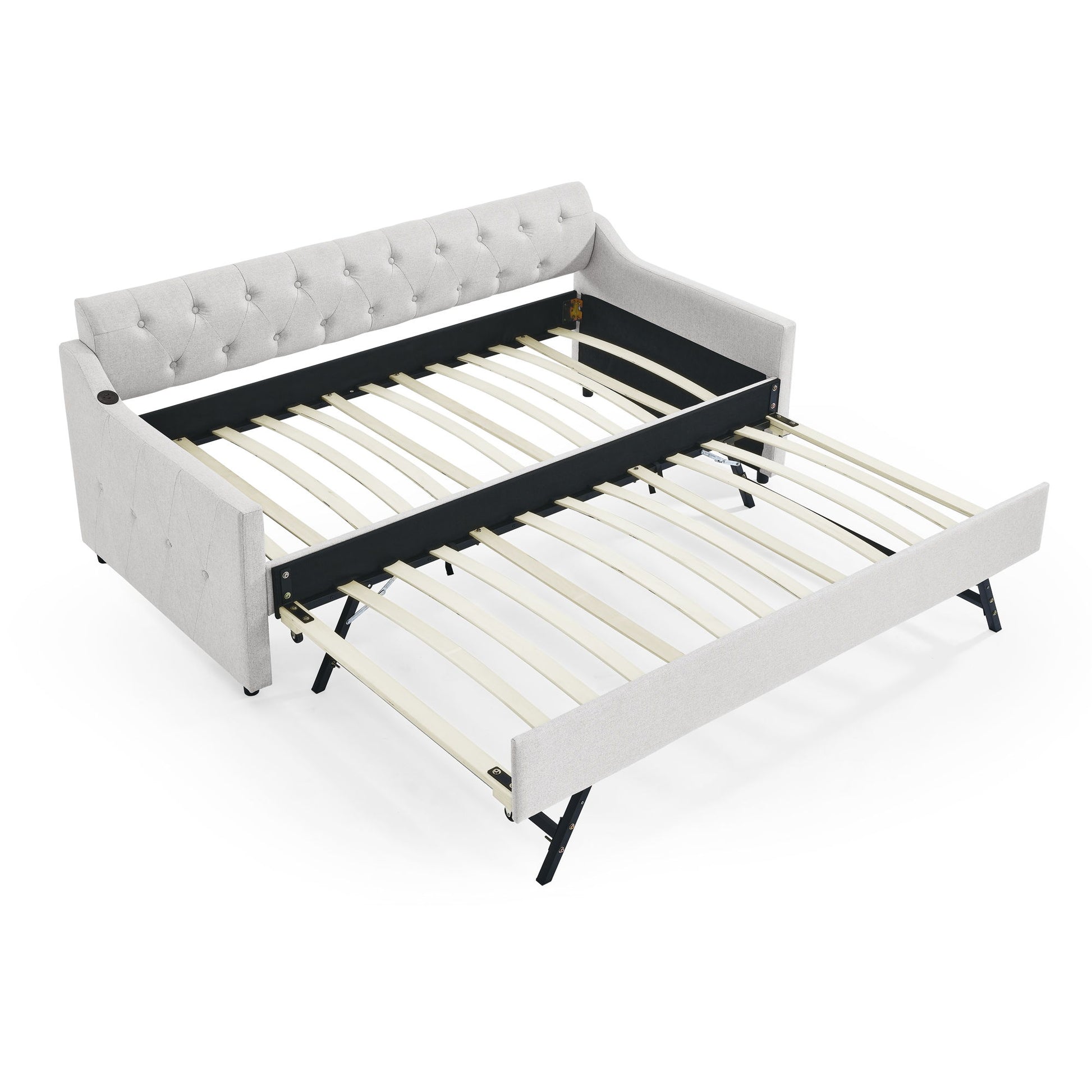 Size Upholstered Daybed With Trundle And USB Charging Armrest - The Sleep Loft - Online Mattress Showroom NYC