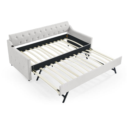 Size Upholstered Daybed With Trundle And USB Charging Armrest - The Sleep Loft - Online Mattress Showroom NYC