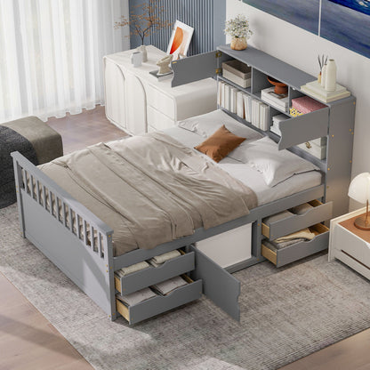 Captain Platform Bed Frame With Bookcase Headboard, 4 Drawers, Storage Shelves - The Sleep Loft - Online Mattress Showroom NYC