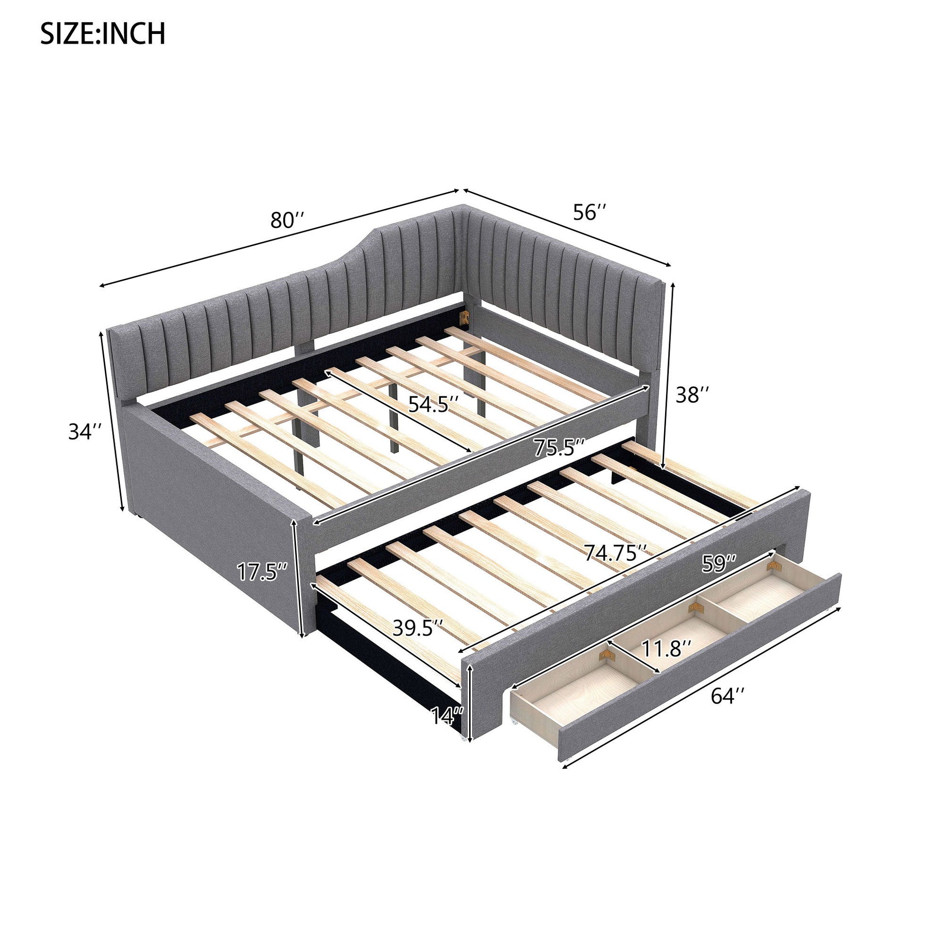 Upholstered Daybed With Trundle And 3 Drawers - The Sleep Loft - Online Mattress Showroom NYC