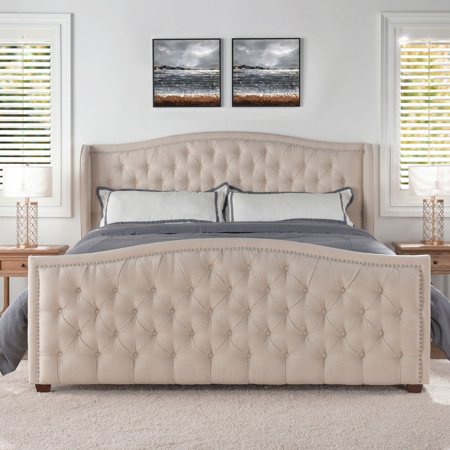 Marcella - Upholstered Shelter Headboard Bed Set - The Sleep Loft - Online Mattress Showroom NYC