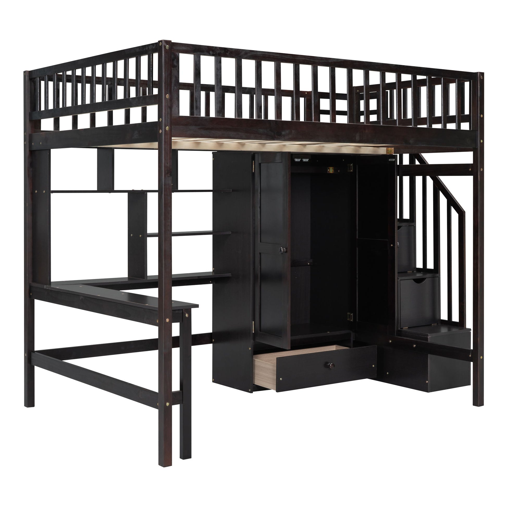 Loft Bed With Bookshelf, Drawers, Desk, And Wardrobe - The Sleep Loft - Online Mattress Showroom NYC