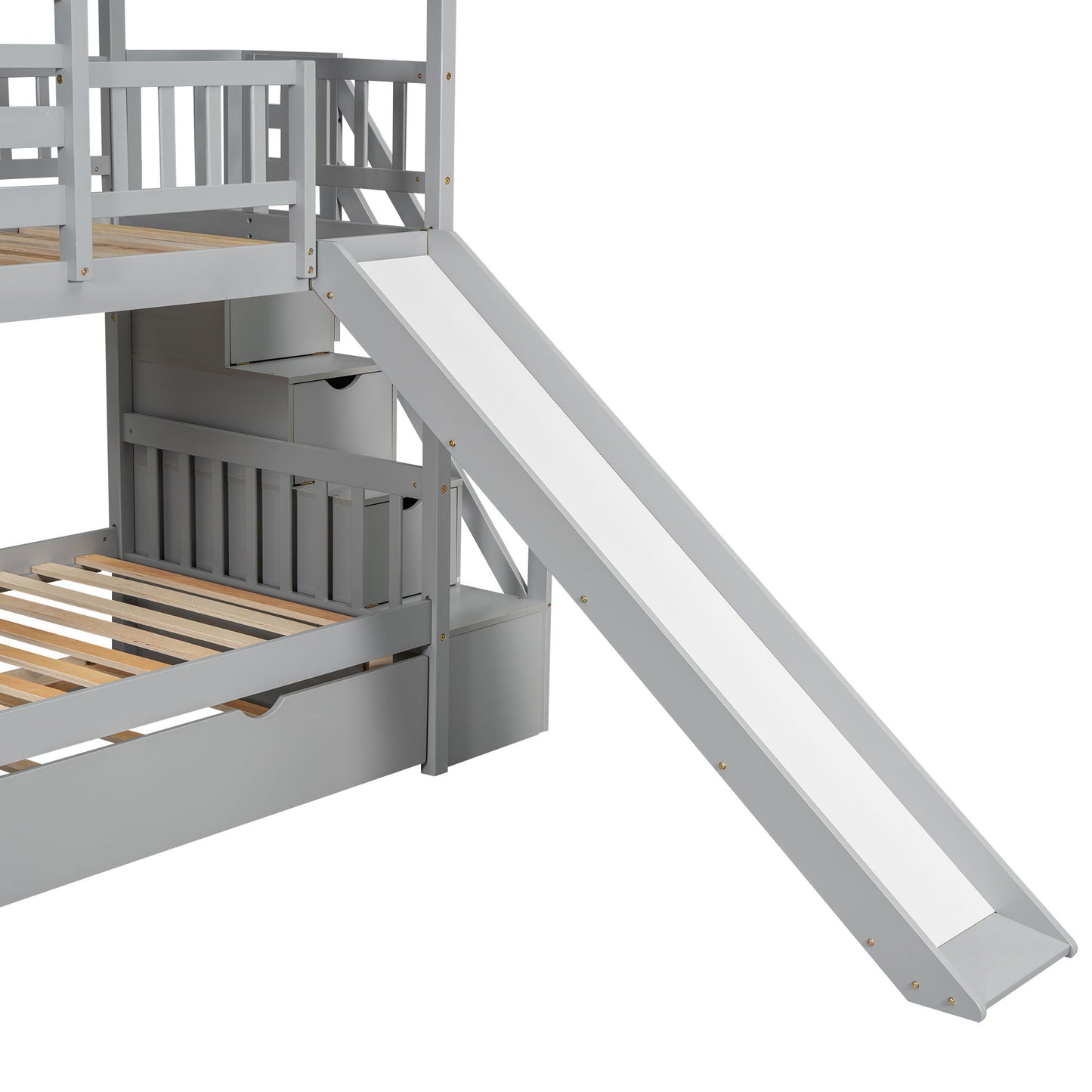House Bunk Bed With Trundle, Storage Staircase, Roof And Window Design - The Sleep Loft - Online Mattress Showroom NYC