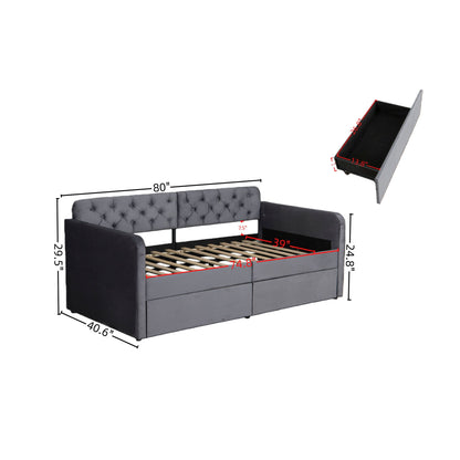 Twin Size Upholstered Daybed With 2 Storage Drawers And USB Charging Design - Gray - The Sleep Loft - Online Mattress Showroom NYC