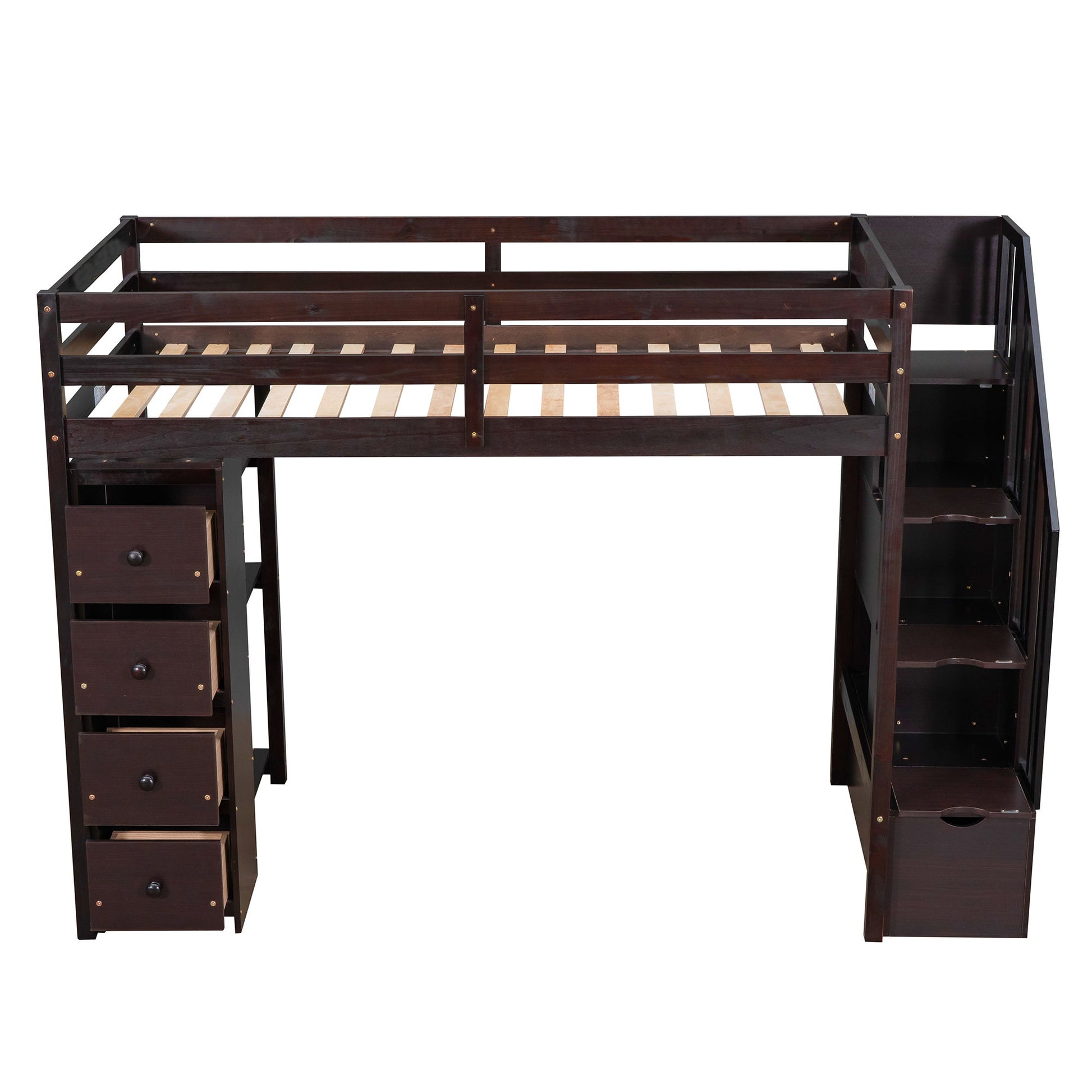 Loft Bed With Storage Drawers And Stairs With Shelves - The Sleep Loft - Online Mattress Showroom NYC