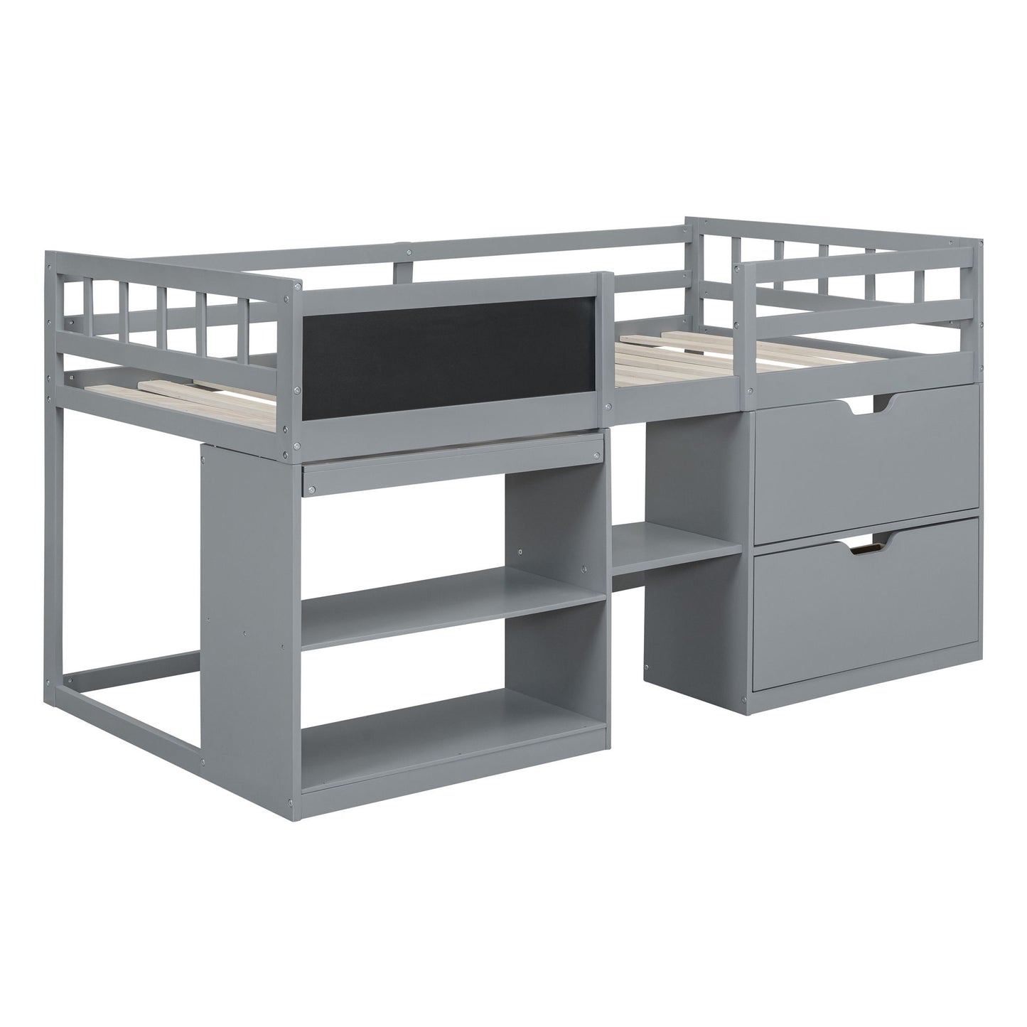 Low Loft Bed With Rolling Desk, Shelf And Drawers - The Sleep Loft - Online Mattress Showroom NYC