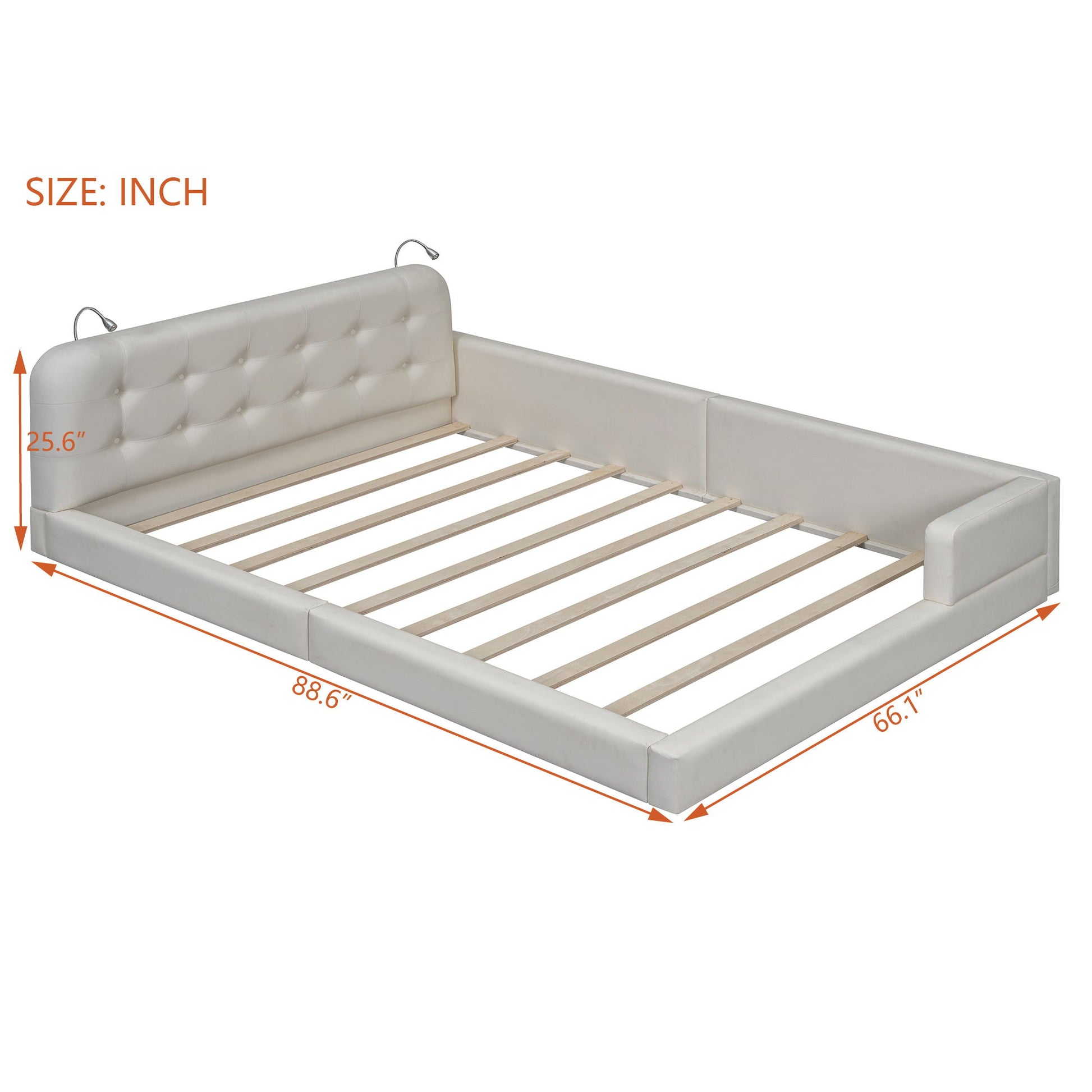 Queen Size Upholstered Platform Bed With 2 Reading Lights - White - The Sleep Loft - Online Mattress Showroom NYC