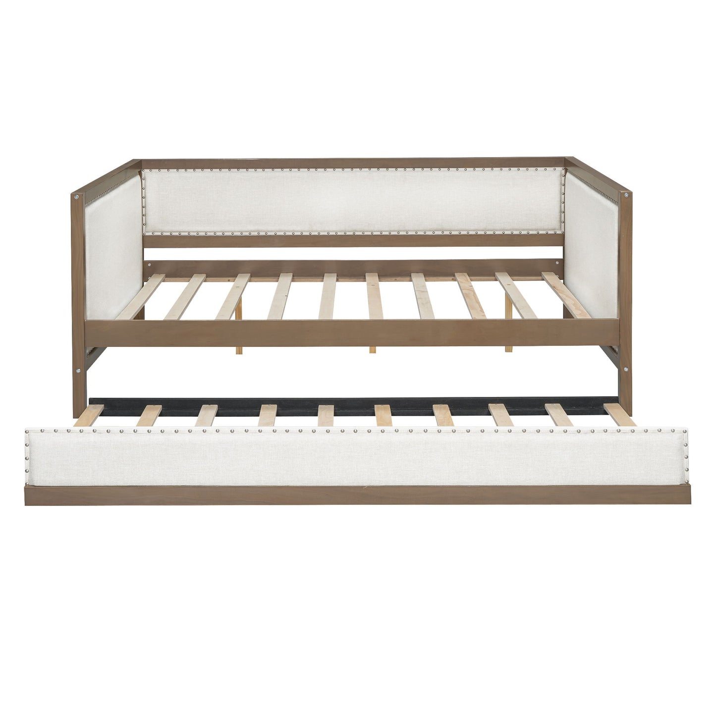 Full Size Daybed With Trundle And Nailhead Decoration - Wood - The Sleep Loft - Online Mattress Showroom NYC