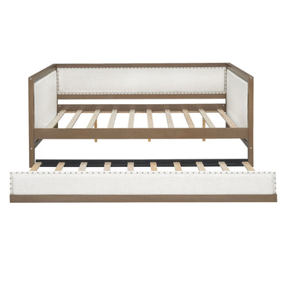Full Size Daybed With Trundle And Nailhead Decoration - Wood - The Sleep Loft - Online Mattress Showroom NYC