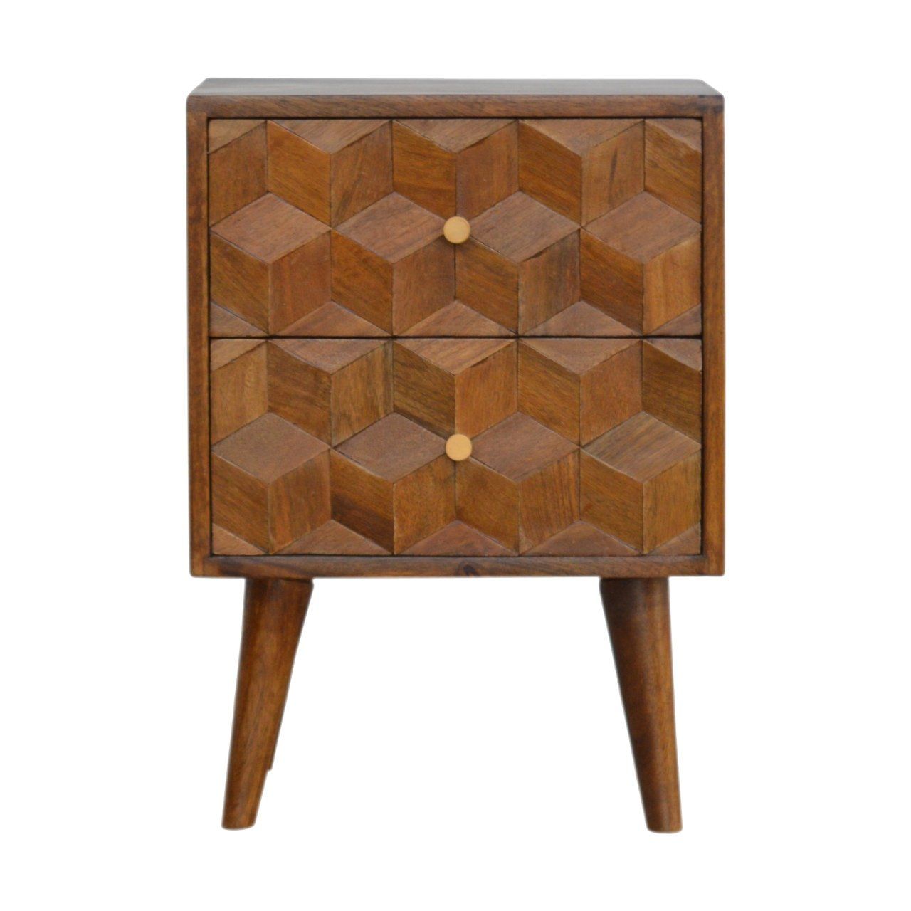Cube Carved Bedside Table Nightstand - Chestnut - The Sleep Loft - Online Mattress Showroom NYC