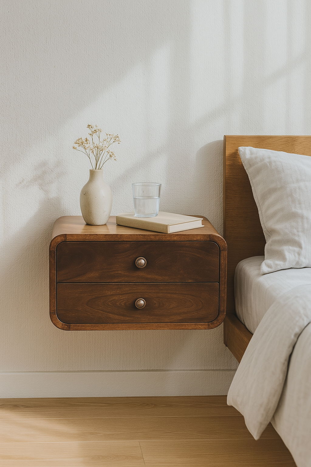 Curved Wall Mounted Bedside Nightstand - The Sleep Loft - Online Mattress Showroom NYC