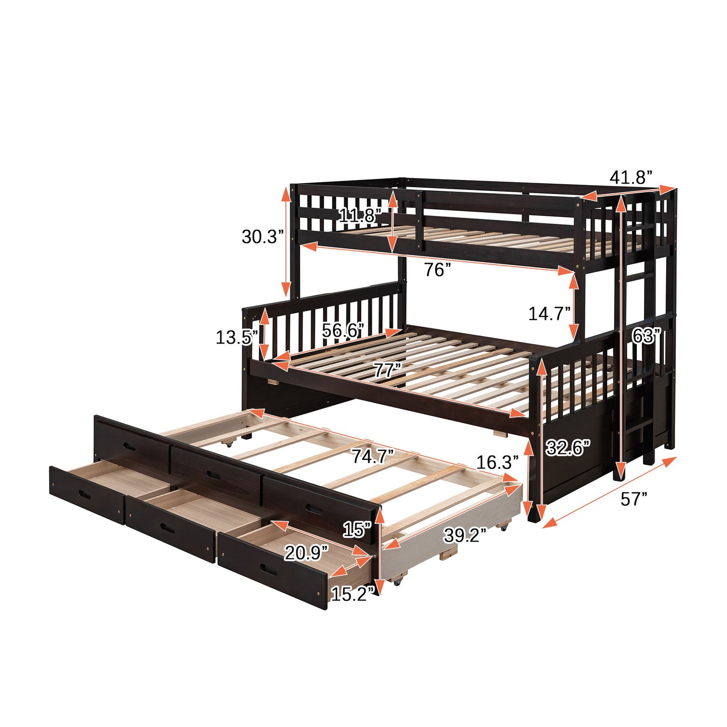Bunk Bed With Twin Size Trundle And Drawers - The Sleep Loft - Online Mattress Showroom NYC