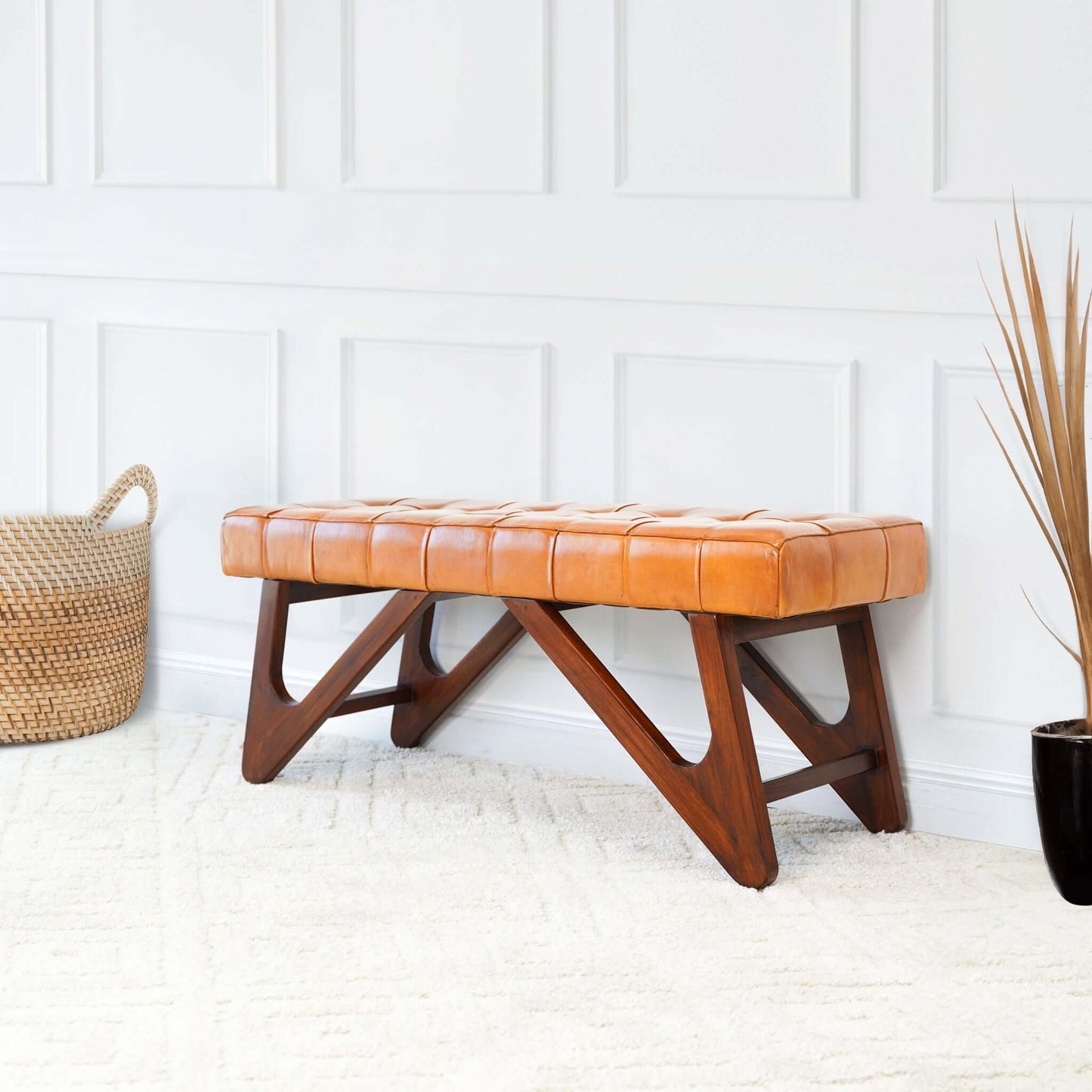 Mia - Bench With Buttons - Brown / Rustic - The Sleep Loft - Online Mattress Showroom NYC