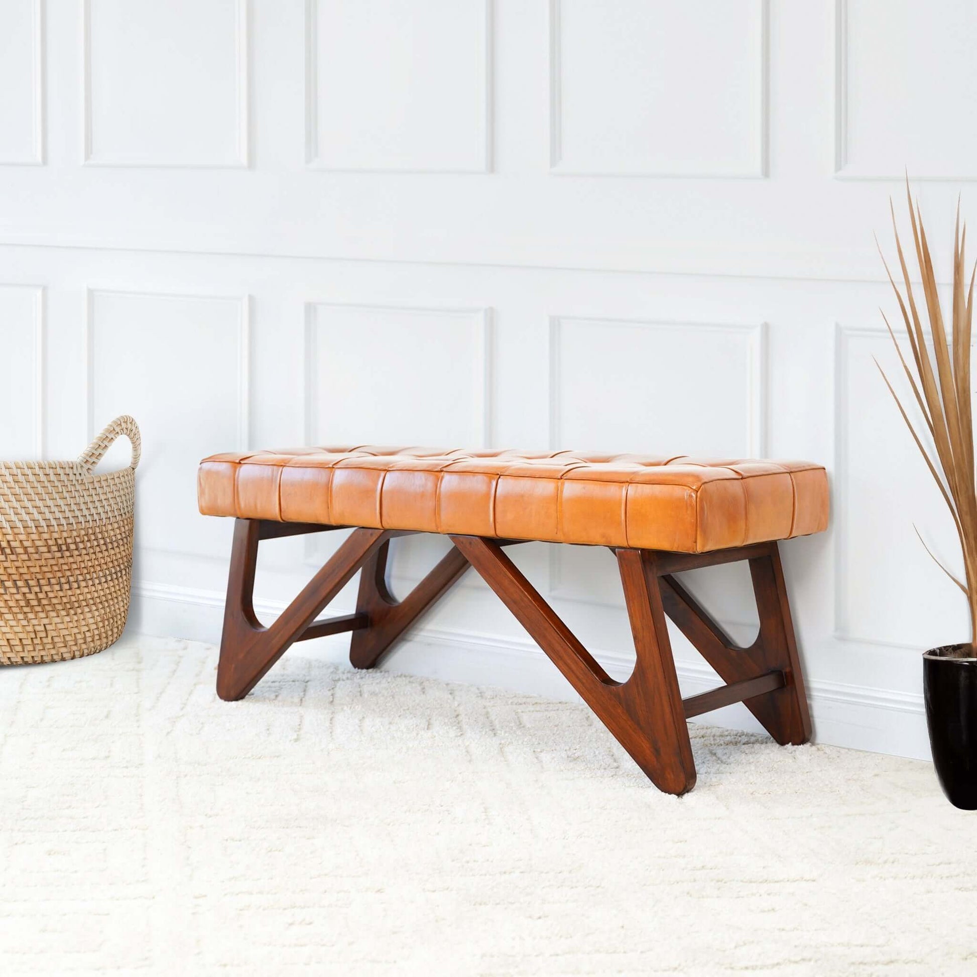 Mia - Bench With Buttons - Brown / Rustic - The Sleep Loft - Online Mattress Showroom NYC
