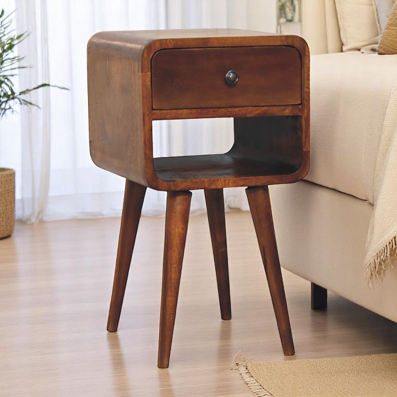 Mini Chestnut Curve Lower Bedside Nifhtstand - The Sleep Loft - Online Mattress Showroom NYC