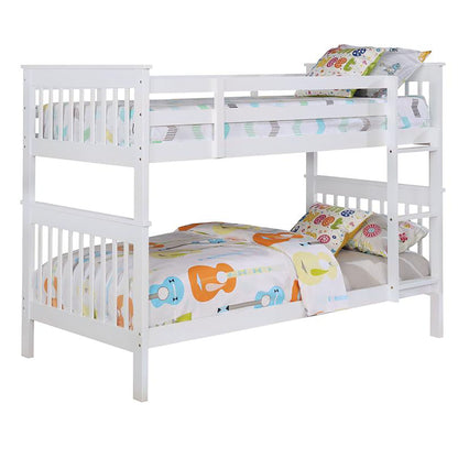 Slatted - Headboard Twin / Twin Bunk Bed With Built In Ladder Design - White - The Sleep Loft - Online Mattress Showroom NYC
