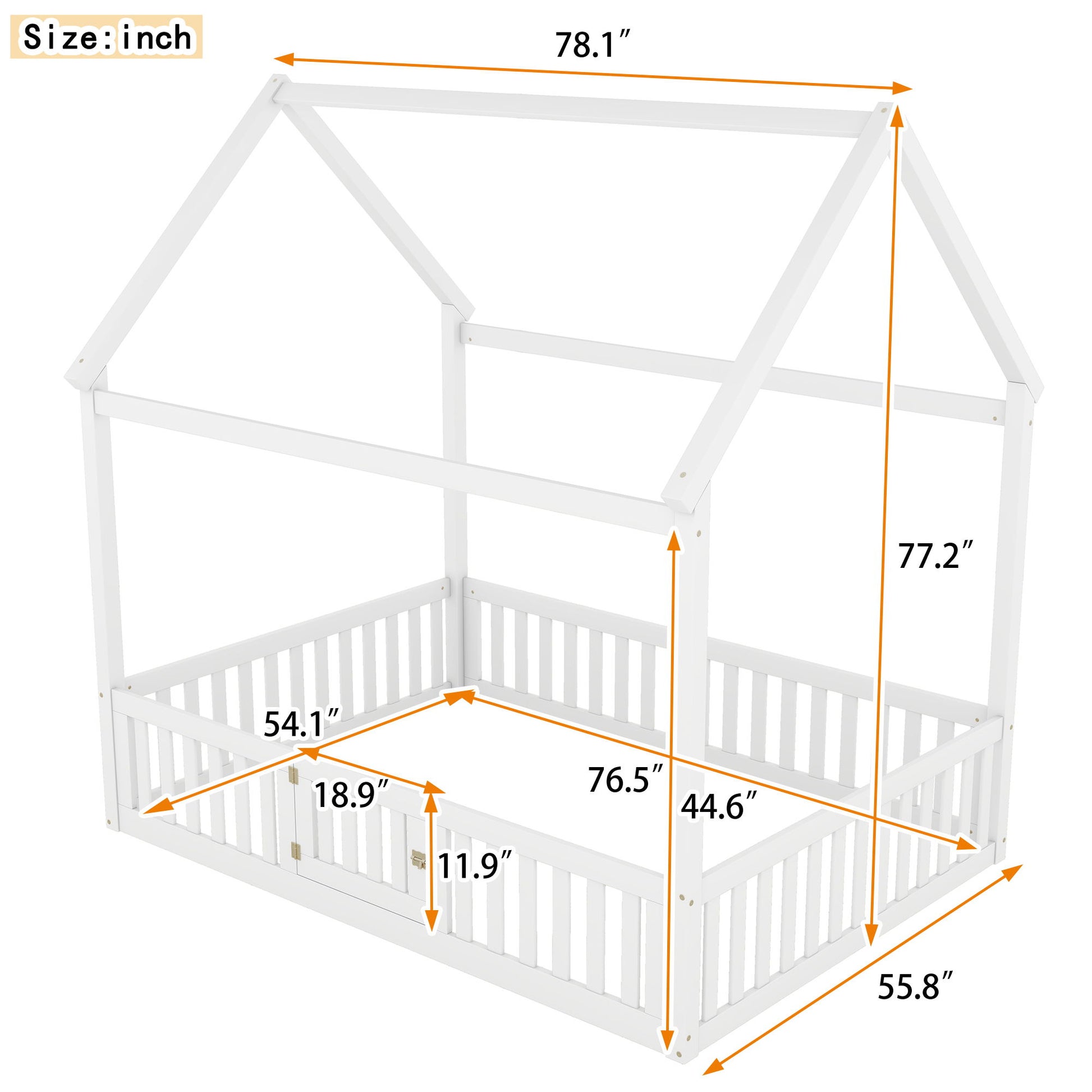 Wood House Bed With Fence And Door - The Sleep Loft - Online Mattress Showroom NYC
