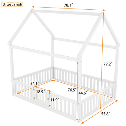 Wood House Bed With Fence And Door - The Sleep Loft - Online Mattress Showroom NYC