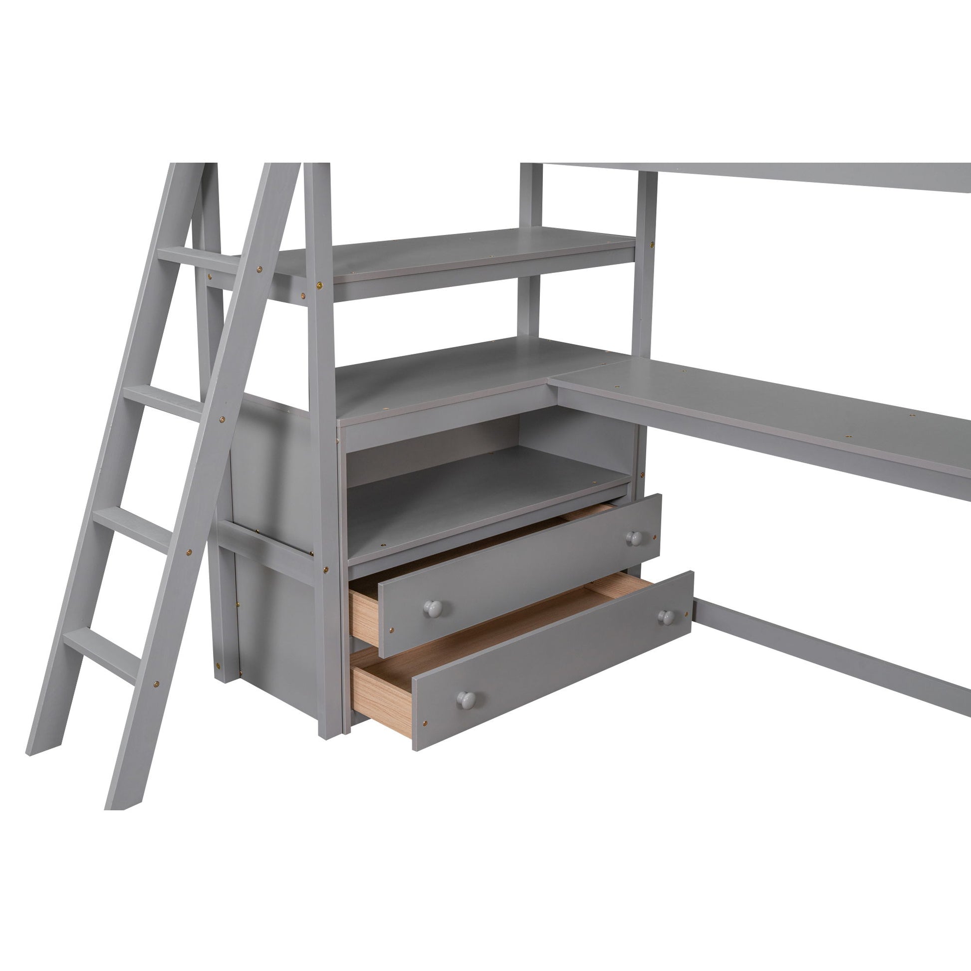 Modern Loft Bed With Built In Desk, Shelves, And 2 Drawers - The Sleep Loft - Online Mattress Showroom NYC