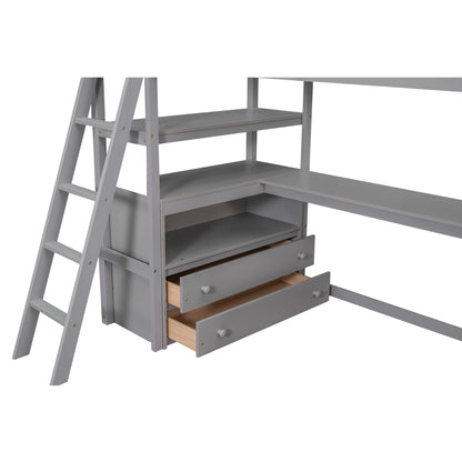 Modern Loft Bed With Built In Desk, Shelves, And 2 Drawers - The Sleep Loft - Online Mattress Showroom NYC