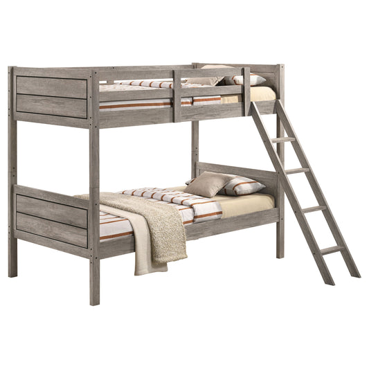 Ryder Wood Twin Over Twin Bunk Bed with Mattress Weathered Taupe - The Sleep Loft - Online Mattress Showroom NYC