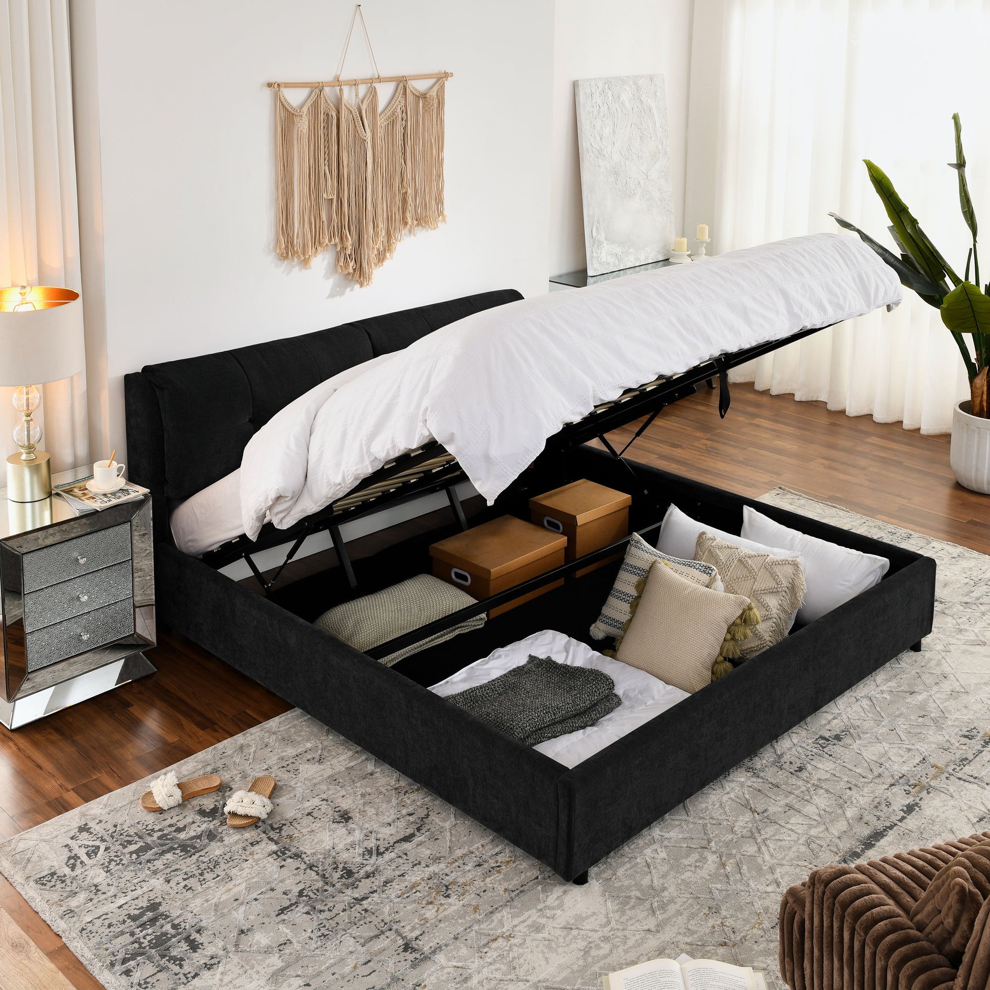 Storage Upholstered Hydraulic Platform Bed With Integrated Headboard - The Sleep Loft - Online Mattress Showroom NYC