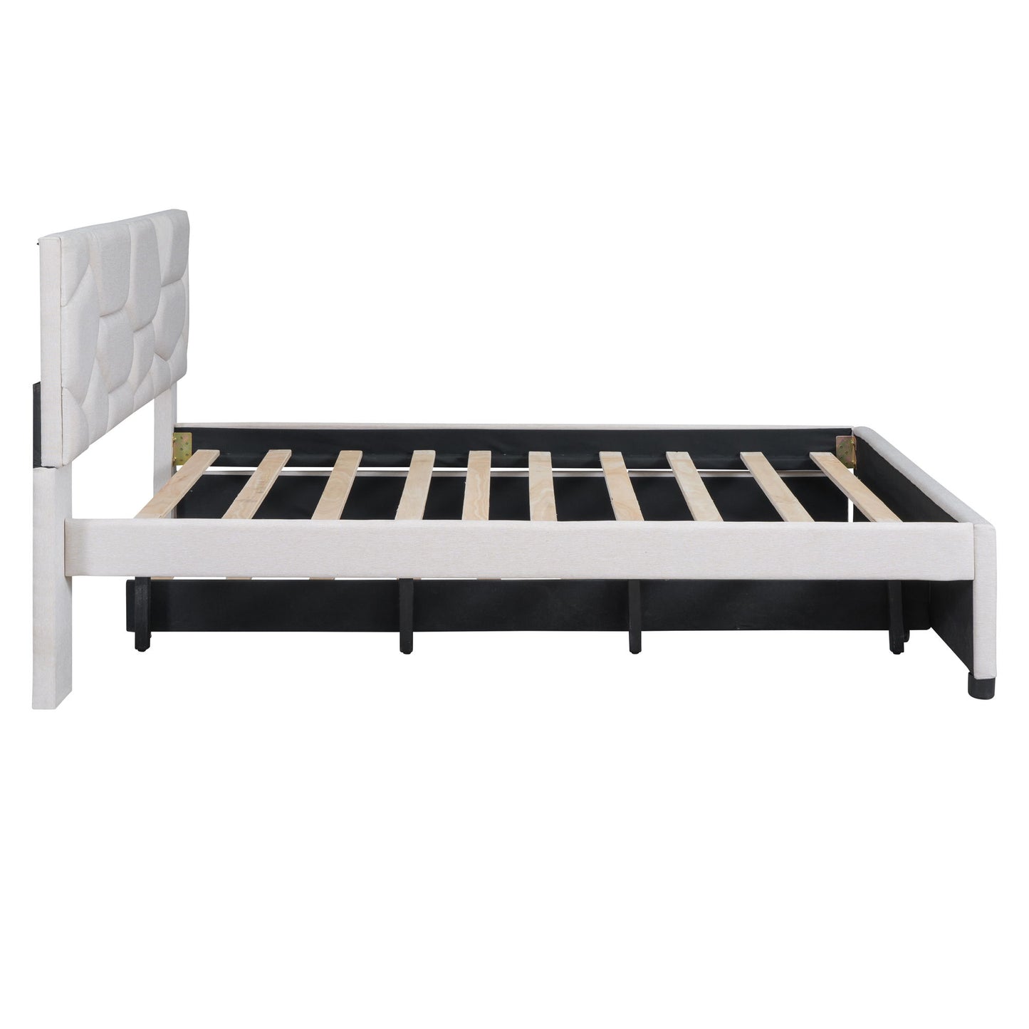 Upholstered Platform Bed With Brick Pattern Headboard And Twin Long Size Trundle - The Sleep Loft - Online Mattress Showroom NYC
