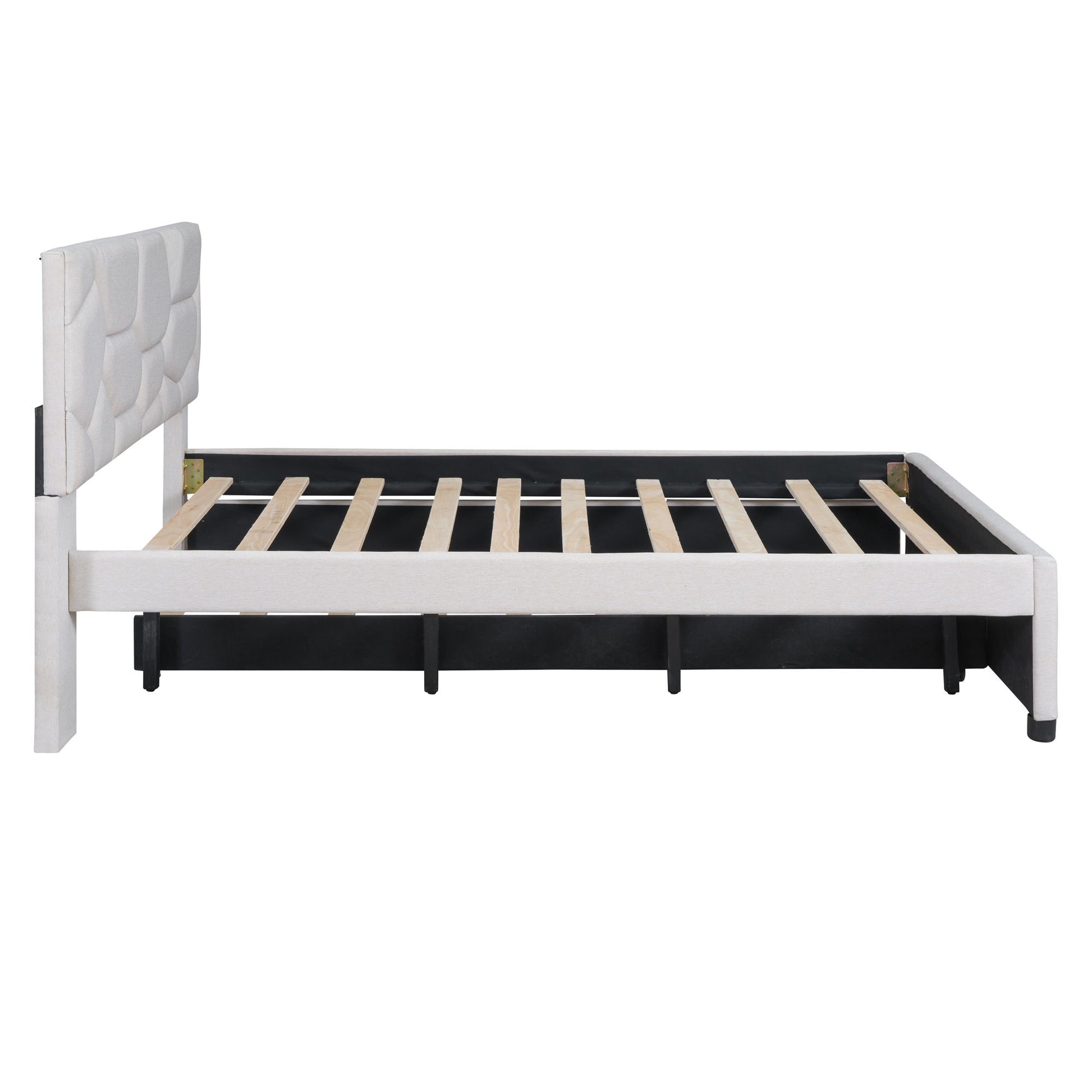 Upholstered Platform Bed With Brick Pattern Headboard And Twin Long Size Trundle - The Sleep Loft - Online Mattress Showroom NYC