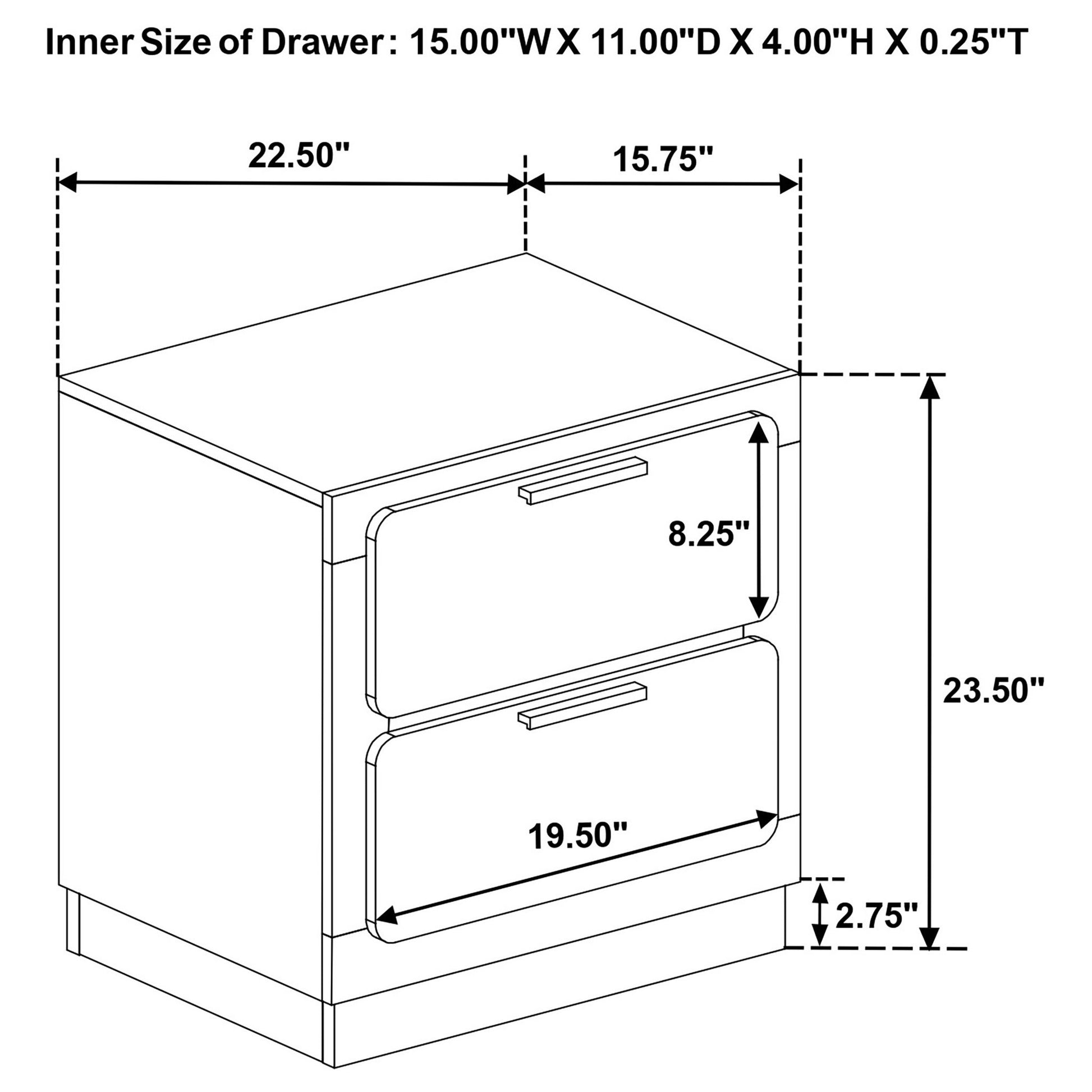 Sophia - 2 Drawer Nightstand - The Sleep Loft - Online Mattress Showroom NYC