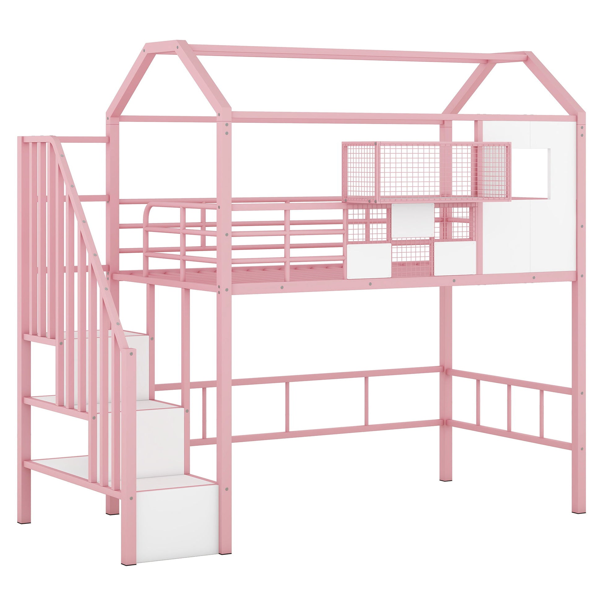 Metal Loft Bed With Roof Design And Storage Box With Guardrails And Integrated Ladder - The Sleep Loft - Online Mattress Showroom NYC