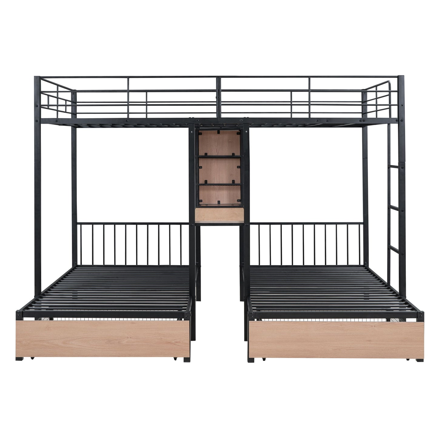 Triple Bunk Bed With Drawers, Multi-Functional Frame With Desks And Shelves In The Middle - The Sleep Loft - Online Mattress Showroom NYC